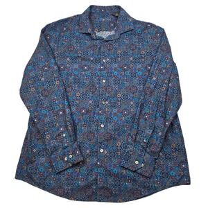 Tasso Elba Geo Design Shirt Mens XL Blue Long Sleeve Button Up Patterned  Casual